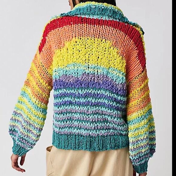 NWOT Free People Beach Market Cardigan Rainbow Loose Chunky Knit Small - Picture 3 of 12